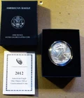 2012-W BURNISHED AMERICAN SILVER EAGLE. UNCIRCULATED. WITH BOX AND COA.
