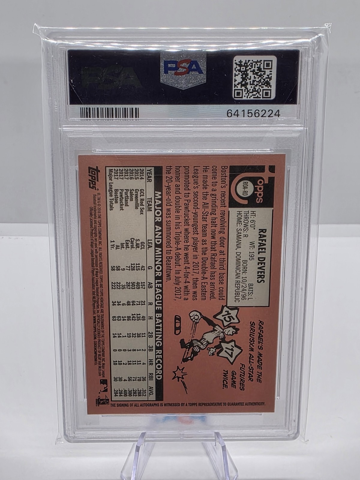 Rafael Devers 2018 Topps Heritage Real One RC On-Card Auto PSA 10/9 Auto view 3