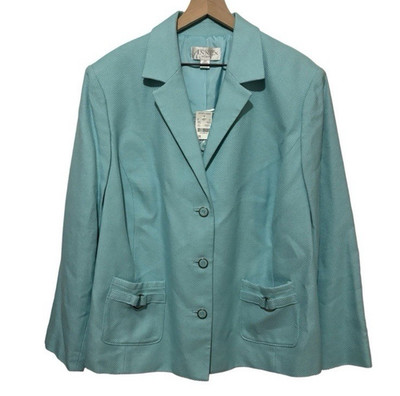 Casual Corner Annex Blazer 2X Teal Blue Textured Long Sleeve Lined Career NWT