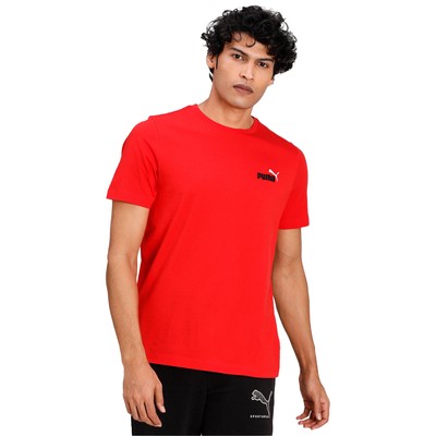 Men's Puma High Risk Red ESS+ Embroidery Logo T-Shirt Size M ALL Cotton Red