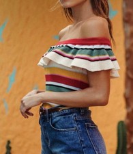 Billabong Off-The-Shoulder Colorful Stripe Sw...