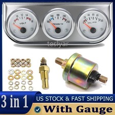 3in1 2 52mm Chrome Car Triple Gauge Set Kit Water Temp Oil Pressure Volt Meter