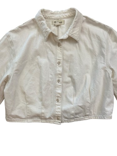 Madewell Hemdjacke Damen XL Off-White Cropped Knopfleiste Baumwolle Langarm - Bild 2 von 8