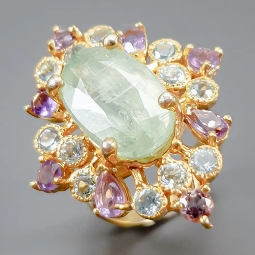 Jewelry gem 7 ct Natural Kyanite Ring 925 Sterling Silver Size 7 /R457699