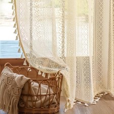 Boho Curtains Crochet Lace Semi-Sheer 52"W x 84"L Pack of 2 Cream Beige