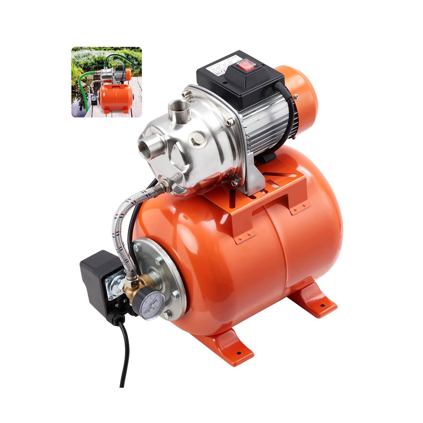 1HP Shallow Well Pump, Stainless Steel Pressure Tank, 950 GPH 115V, Winter Pr...