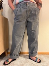 Vintage 90s Bugle Boy Relaxed Fit Dad Pleated Grey Cotton Cargo Pants Large