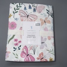 POTTERY BARN - WILDFLOWER BUTTERFLY - ORGANIC SHEET SET, TWIN - New