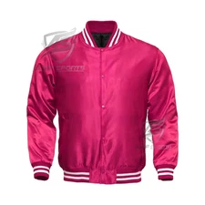 Pink Vintage Men's Varsity Jacket  Satin letterman style free shipping