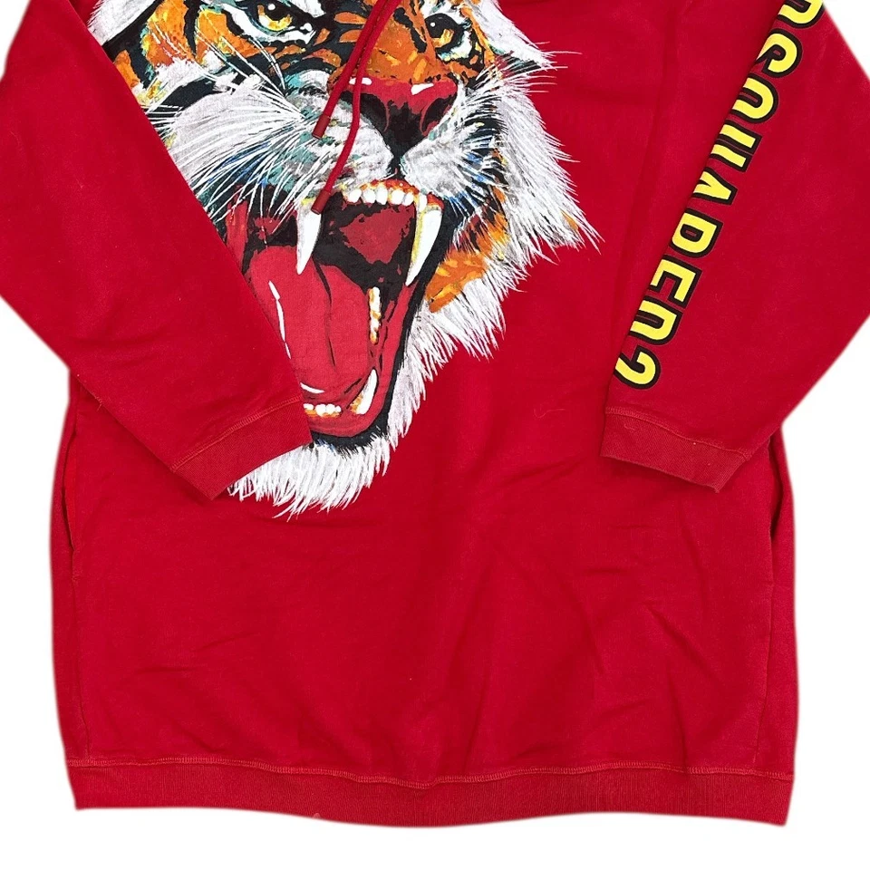 Dsquared2 Vestido con Capucha Estampado de Tigre Pullover Largo Italia Rojo Sudadera Para Mujer XS Foto 4 de 4