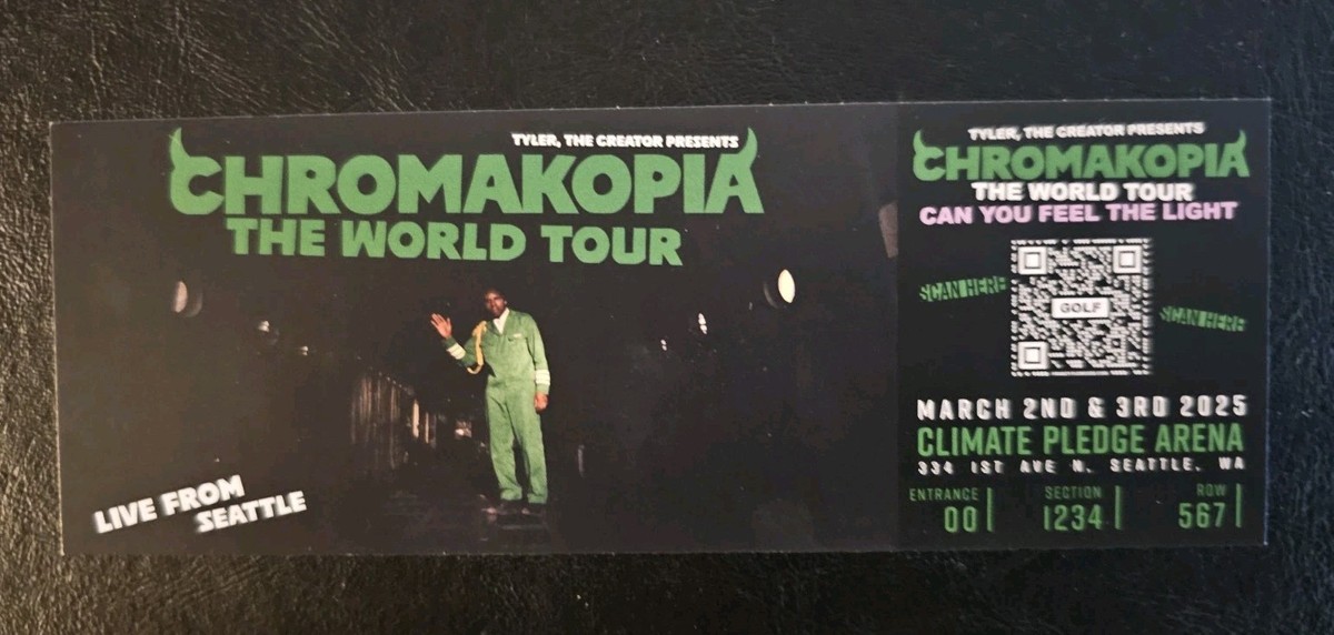 Tyler the Creator Chromakopia Tour Merchandise Ticket Souvenir