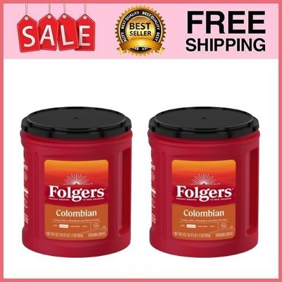 2 Cans Folgers Colombian Ground Coffee, Medium Roast, 33.7 oz Can