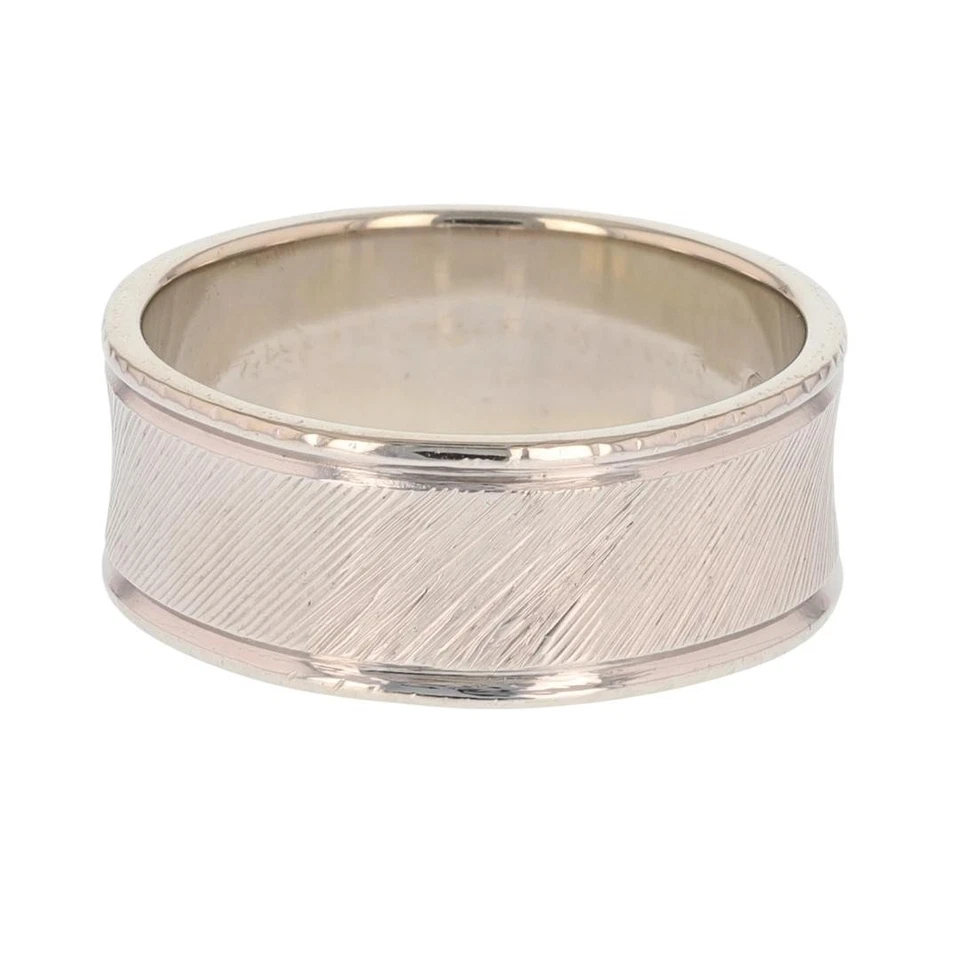 Anillo de alianza de boda de oro blanco de 14 k con patrón texturizado de 7,8 mm 6,23 gramos tamaño 7,75 Foto 4 de 4