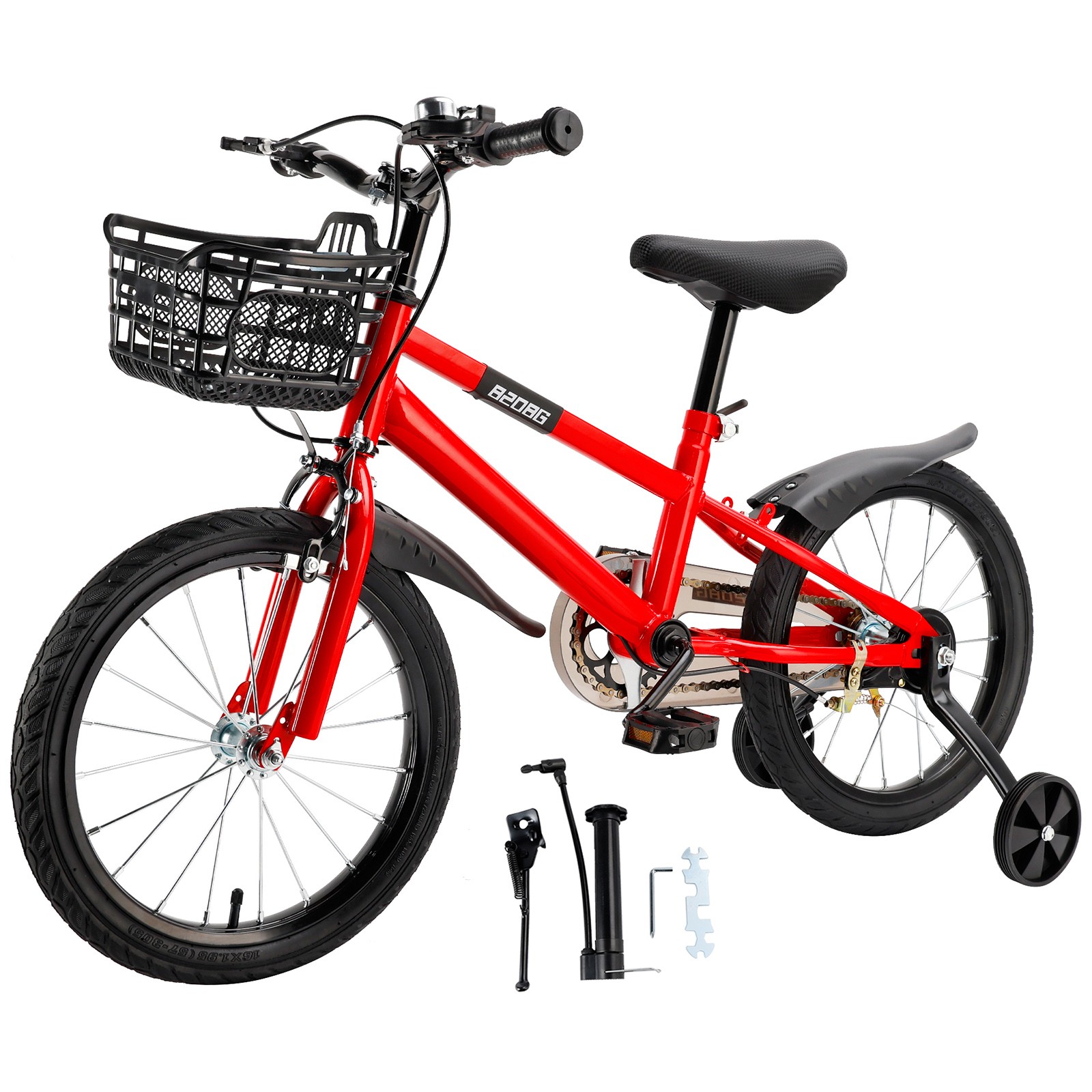 16" Children Bicycle Toddlers Bike w/ Training Wheels Basket Kickstand Red