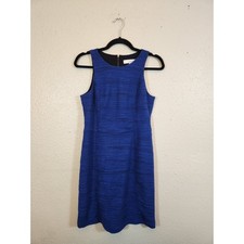 LOFT Womens 4P Cobalt Blue Shift Dress Textured Tweed Sleeveless Back Zip