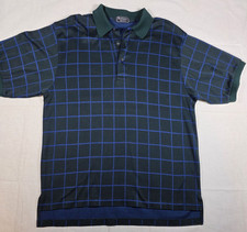 Burberrys Mens Polo Shirt Large Navy Blue Windowpane 100 Cotton USA Made