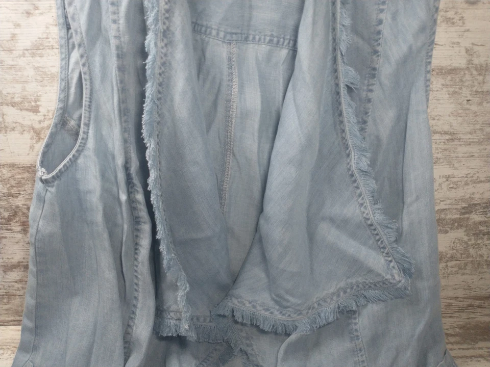 Chaleco vaquero azul Style & Co para mujer pequeño frente abierto mezcla de algodón suave con flecos  Foto 3 de 4