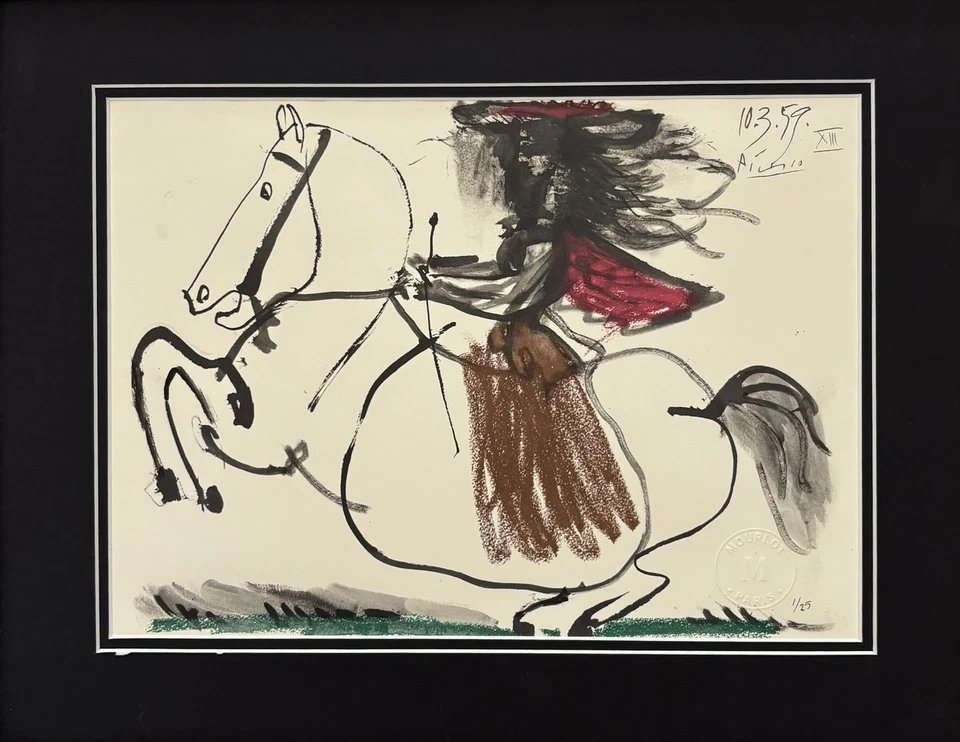 Litografía Pablo Picasso numerada estampada, firmada a mano años 1900-1970 enmarcada y mate Foto 3 de 4