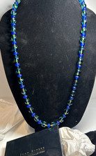 NOS JOAN RIVERS CLASSICS NECKLACE 37" MCM COLORED GLASS STONES BLUES & GREENS