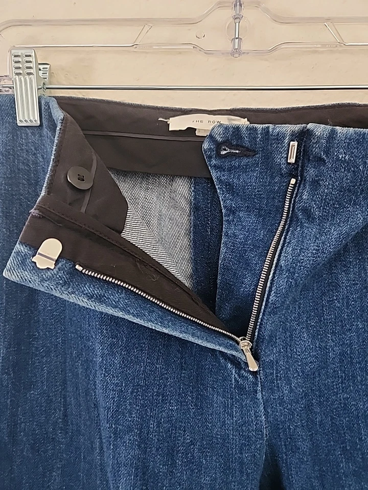 Pantalones de mezclilla para mujer The Row Horn botón recto mini acampanados talla 10 Foto 4 de 4