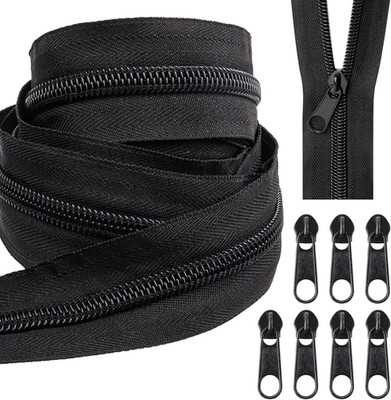 10 Yards Black Nylon Coil Zipper #5 with 20 Metal Sliders Bulk Roll for DIY Sewi