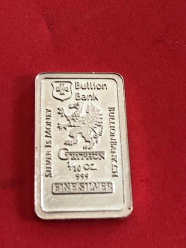 Rare Bullion Bank  1/10 Oz Fractional Silver Gryphon Silver Bar .999   3.16g