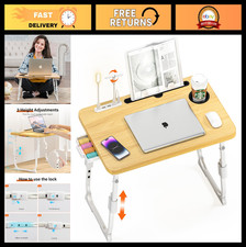 Height Adjustable Laptop Bed Desk with USB, Storage Drawer  Cup Holder - Portab