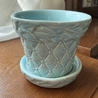 Vintage McCoy USA Pastel Blue Diamond Bead Leaf Planter Saucer MCM 5”HX6”W