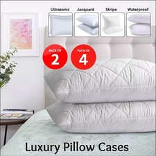 Quilted Pillow Protectors Poly Cotton Zipped Pillow Covers Pack of 2 or 4 Cases