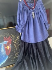 Hess Frackmann traditional blouse made of solid linen in blue size 40