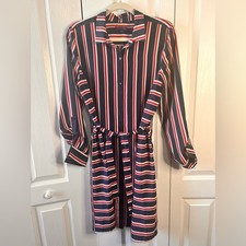 Tommy Hilfiger Striped Navy Red  White Button-Front Collared Shirt Dress Large