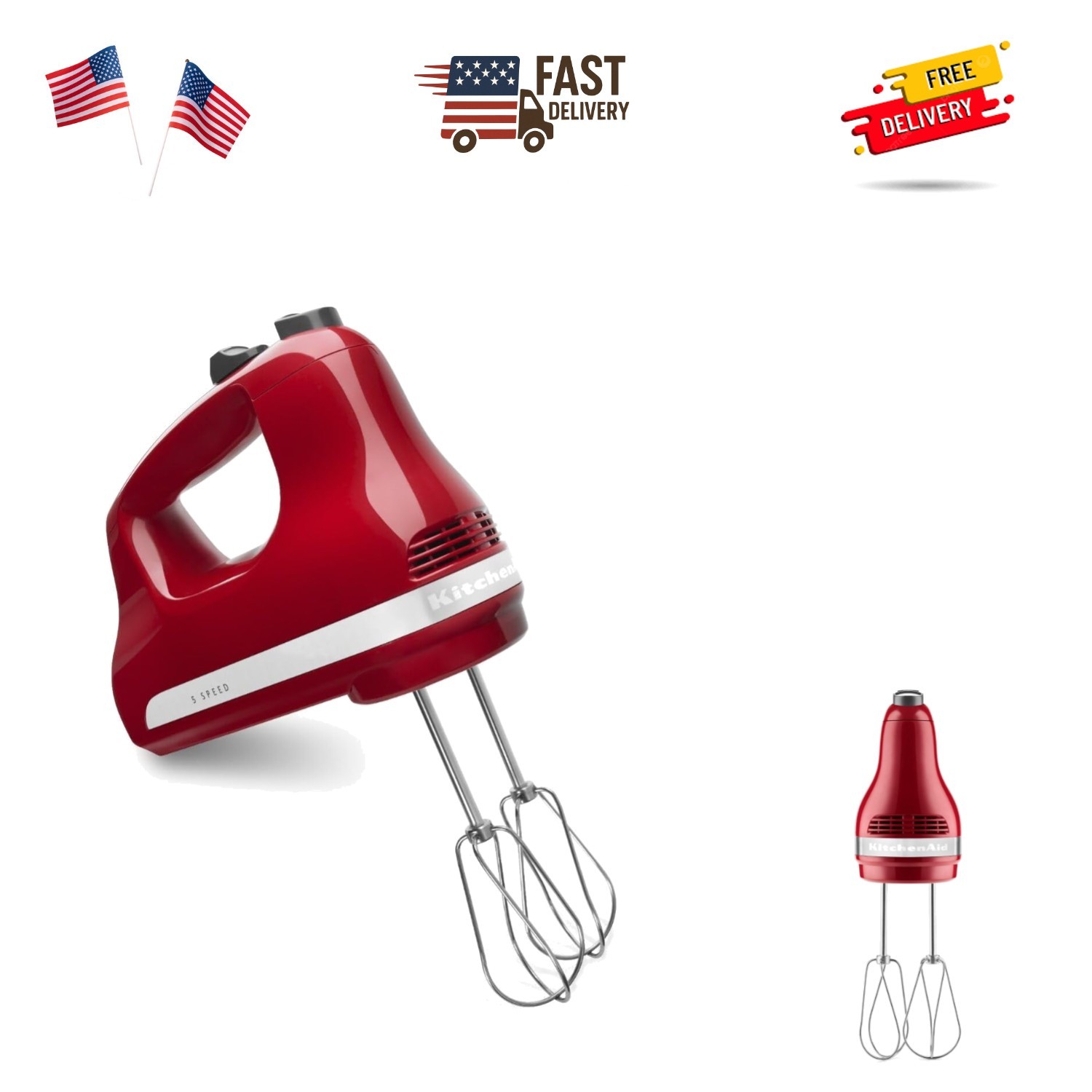 KitchenAid 3-Speed Hand Mixer, Empire Red, Pistachio, Black, KHM312