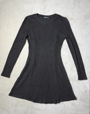 OFEEFAN Ribbed Knit Long Sleeve Sweater Dress Gray Size Small