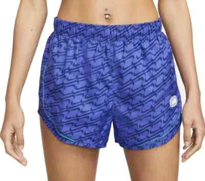 Nike Running Shorts Womens Dri FIT Tempo Icon Clash Run Blue Printed-Sz S & M
