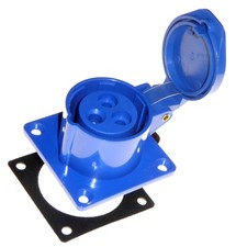 16 amp 3 pin straight panel socket blue single phase 2P+E 220 - 250V 16A caravan