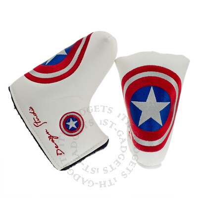 White Captain America Golf Mid size Mallet Putter Head Cover, 3-Layer Heavy Duty