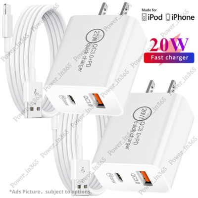Fast Wall Charger Cube 20W Power Adapter USB Cord For iPhone 14 13 12 11 X 8 7 6
