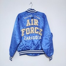 Vintage 1989 Usaf Spain Blue & White Varsity Jacket Womens Size Xl Lined Button