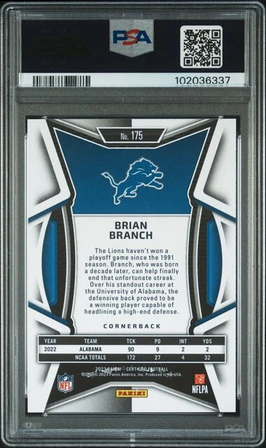 BRIAN BRANCH SIGNED 2023 CERTIFIED MIRROR PURPLE #175 RC MINT 9 AUTO 10 10/10 - Image 2 of 2