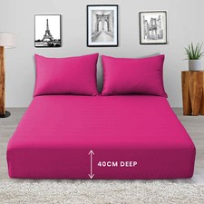 Extra Deep 40CM Fitted Sheet Bed Sheets Single Double King Super King Size  