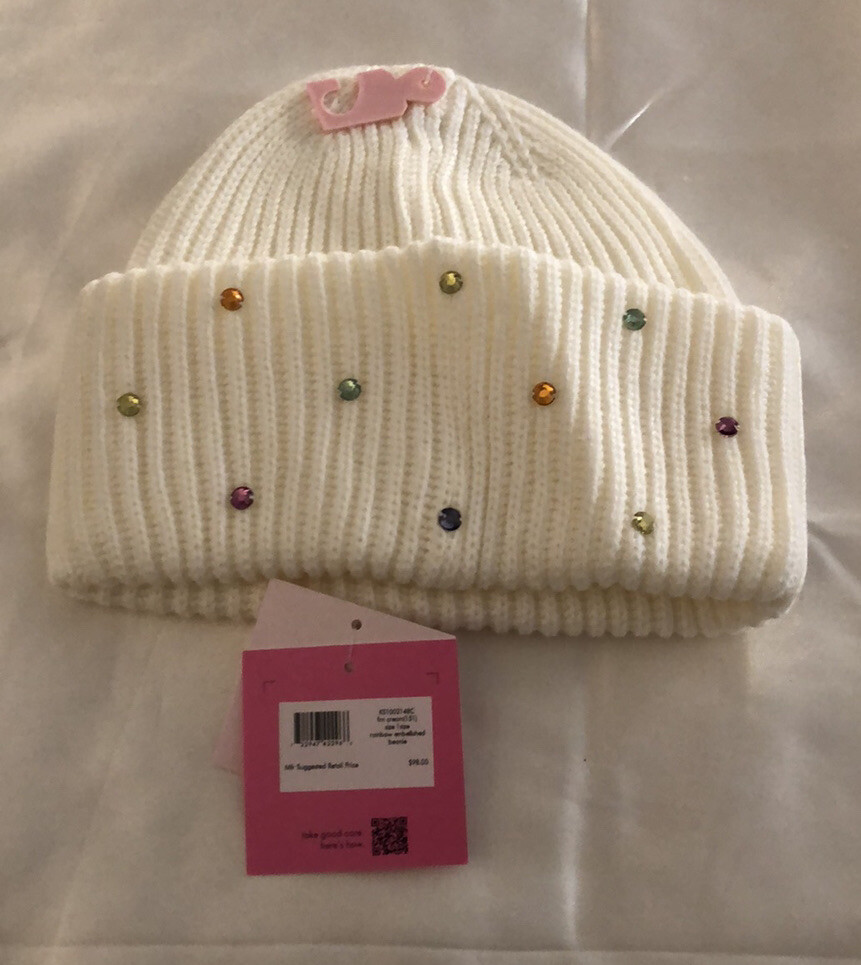 Kate Spade 100% Acrylic Ribbed Cream Colored Beanie With  display picture 1
