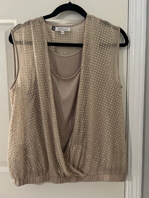 Jennifer Lopez Metallic With Stud Sheer Overlay Top Size Medium