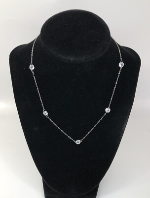 JCM Jacmel Mauritius 14k White Gold Necklace 16'' with 7 Floating CZ Station 2.9g
