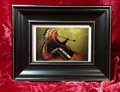 #ad American Indian Pipe Art Print J.H. Sharp Chief Flat Iron Western Sioux Framed $39.00