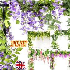 2X 7FT Artificial Wisteria Vine Garland Plant Foliage Trailing Flower Home Decor