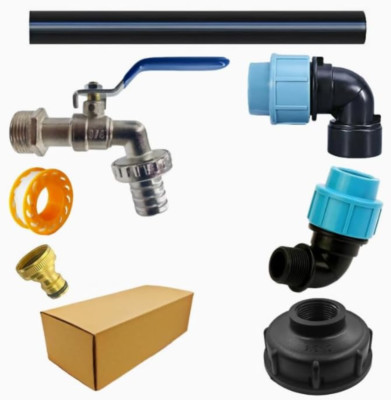 IBC - Rubinetto a collo di cigno 3/4, adattatore IBC con rubinetto in ottone a collo di cigno, adattatore per serbatoio valvola di scarico, rubinetto S60 x 6, rubinetto di intercettazione per acqua