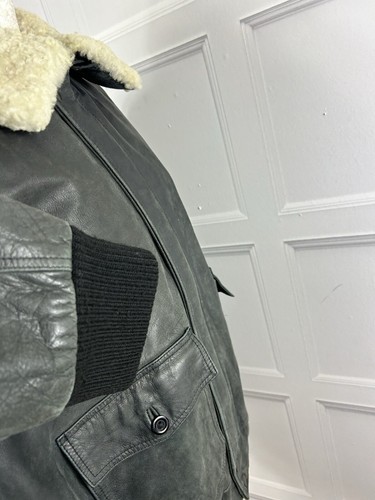 Leather Bomber Jacket Chest 42ins In Charcoal Grey Detachable Collar Fully Lined - Picture 13 of 21