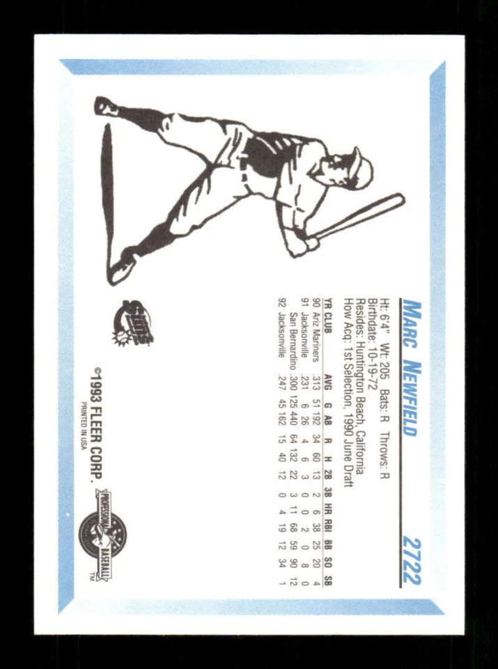 1993 Fleer ProCards Jacksonville Suns 2722 Marc Newfield BXCP38 - Image 2 of 2