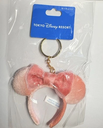 Japan Tokyo Disney MINI Mickey Ears Headband Keychain Pink Silver Glitter Minnie
