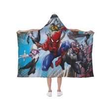 Superhero x Villains Characters Print Hooded Blanket Soft Fleece Lining Wearable